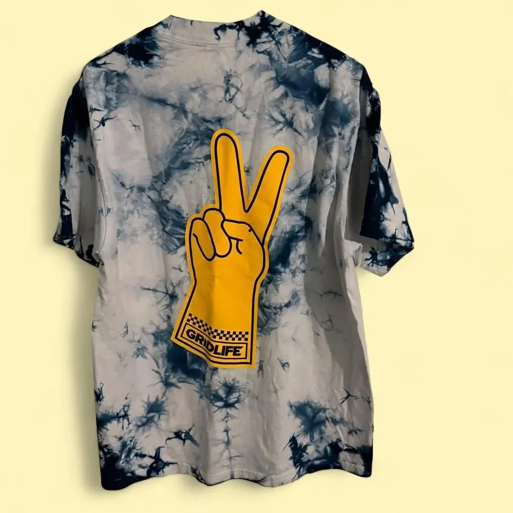 Gridlife Shirt Mens Medium Blue Tie Dye Peace Sign Graphic Tee Motorsport